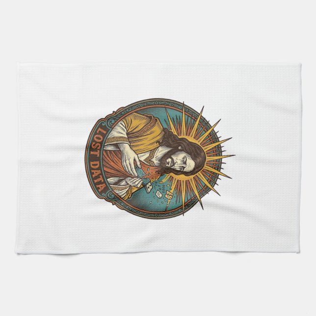 Jesus Crushed USB Flash Drive Lost Data Humor_1 Tea Towel (Horizontal)