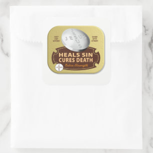 Jesus Cures Pill - Christian Heals Faith God Square Sticker