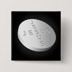 Jesus Cures Pill - Christian Religious Faith Pray 15 Cm Square Badge
