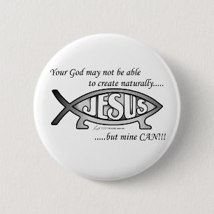 Jesus & Darwin Fish Button/Pin 6 Cm Round Badge