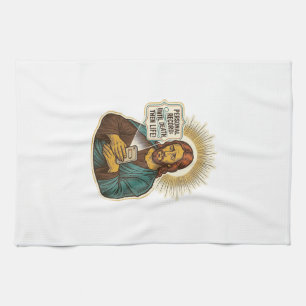 Jesus Dead Phone No Music Heavy Lift Gym Humor_1 Tea Towel