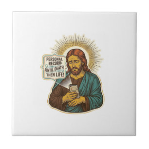 Jesus Dead Phone No Music Heavy Lift Gym Humor_1 Tile