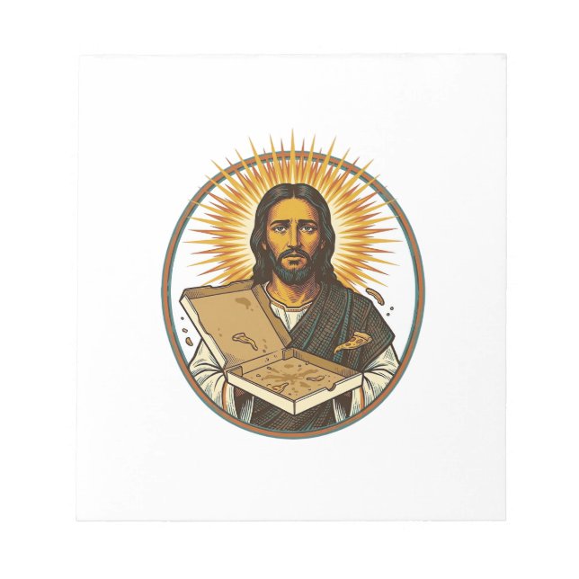 Jesus Deceived By Empty Pizza Box Party Food Humou Notepad (Front)