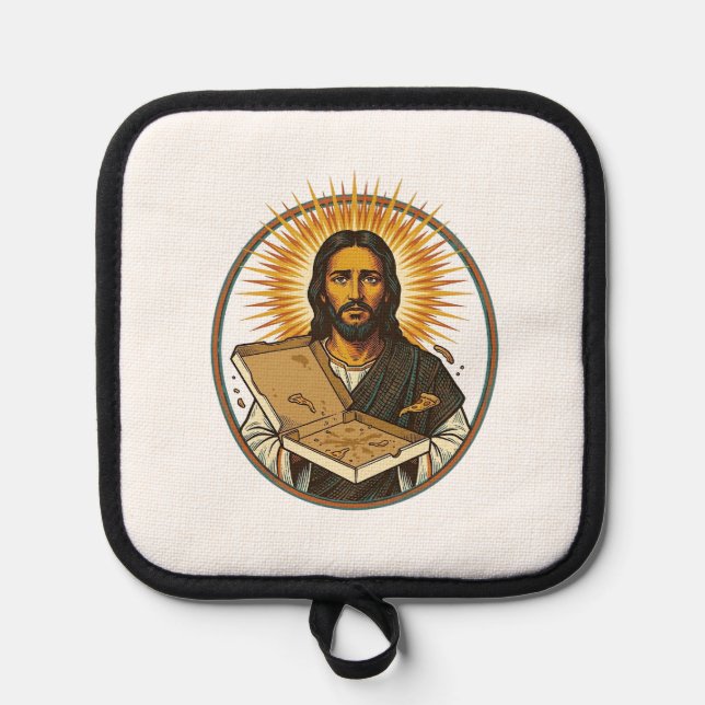 Jesus Deceived By Empty Pizza Box Party Food Humou Pot Holder (Front)
