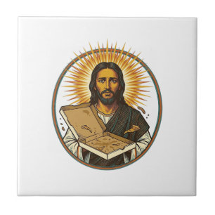 Jesus Deceived By Empty Pizza Box Party Food Humou Tile