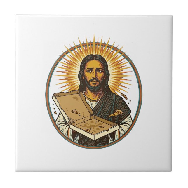 Jesus Deceived By Empty Pizza Box Party Food Humou Tile (Front)