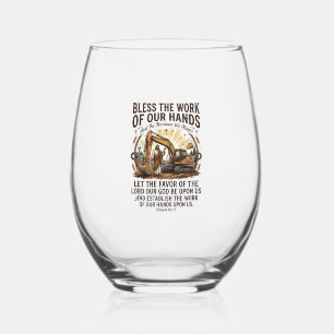 Jesus Diesel Mechanic Heavy Equipment Shirt Faith Stemless Wine Glass
