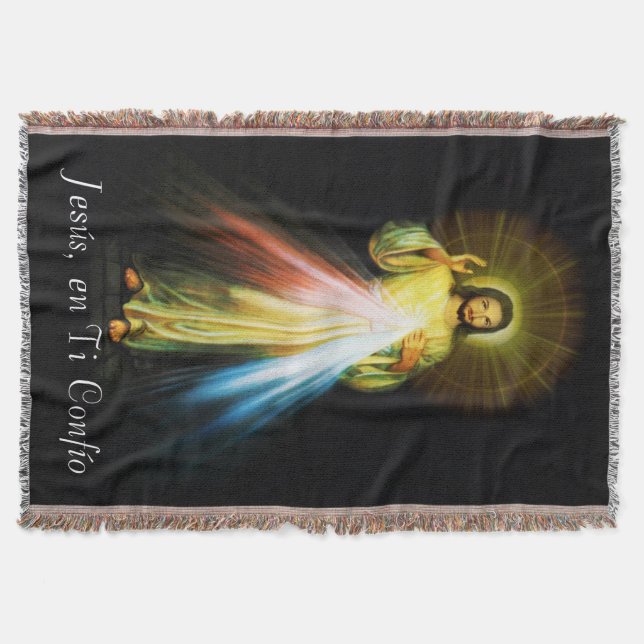 Jesus Divina Misericordia en Ti Confio Colcha Throw Blanket (Front)