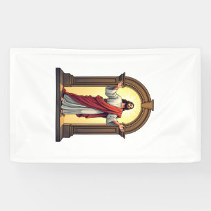 Jesus Doorway Light Vintage Engraving Shirt Banner