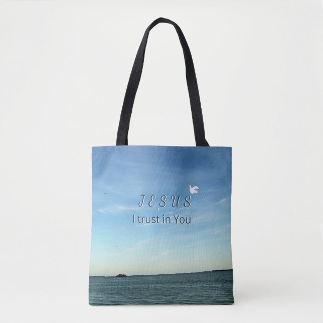 Jesus & Dove Peaceful Sky Artwork Tote Bag (Front)