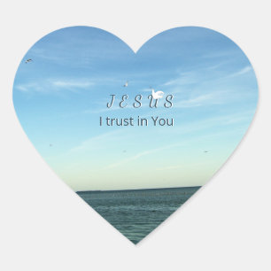 Jesus & Dove Soft Heavenly Sky Art Heart Sticker