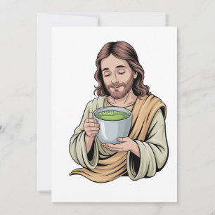 Jesus Drinking Matcha Drink Christian Holiday Card