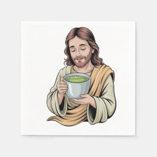 Jesus Drinking Matcha Drink Christian Napkin