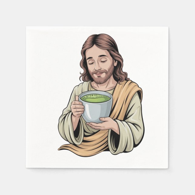 Jesus Drinking Matcha Drink Christian  Napkin (Front)