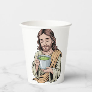 Jesus Drinking Matcha Drink Christian Paper Cups