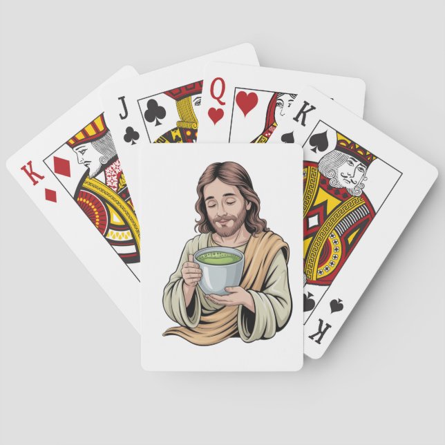 Jesus Drinking Matcha Drink Christian  Playing Cards (Back)