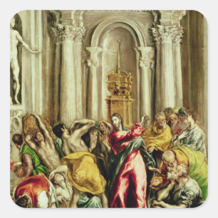Jesus Driving the Merchants from the Temple Square Sticker
