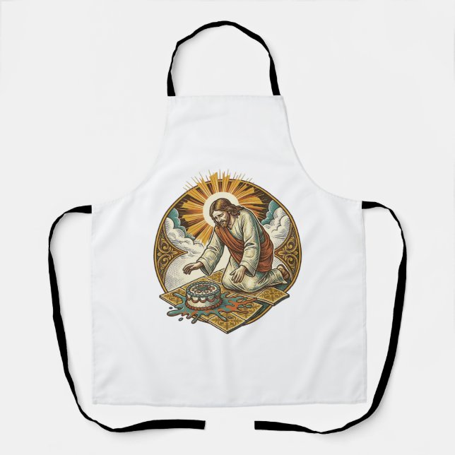 Jesus Dropped Birthday Cake Face Down Kitchen Floo Apron (Front)