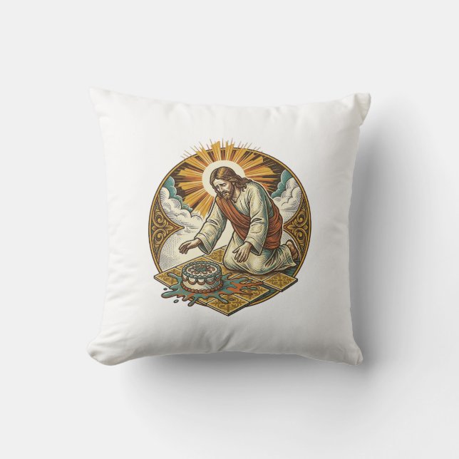 Jesus Dropped Birthday Cake Face Down Kitchen Floo Cushion (Front)