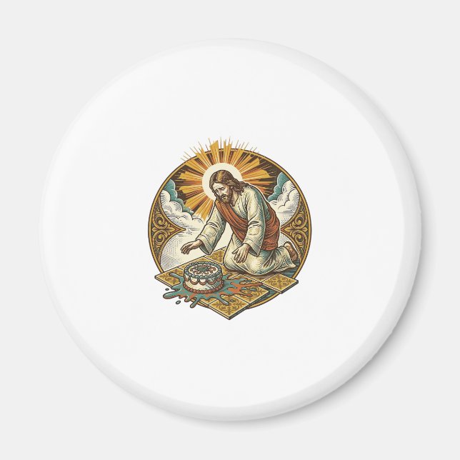 Jesus Dropped Birthday Cake Face Down Kitchen Floo Magnet (Front)