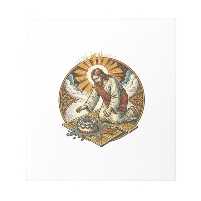 Jesus Dropped Birthday Cake Face Down Kitchen Floo Notepad (Front)