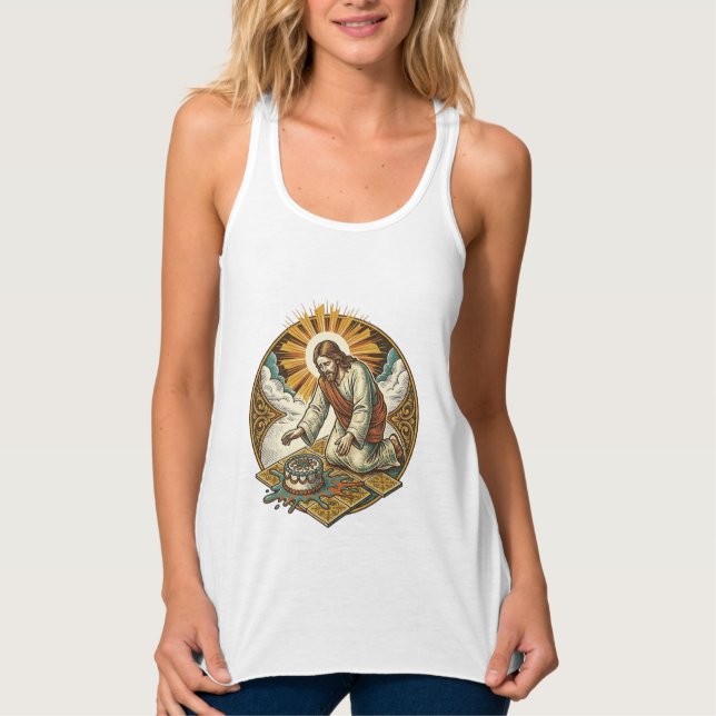 Jesus Dropped Birthday Cake Face Down Kitchen Floo Singlet (Front)