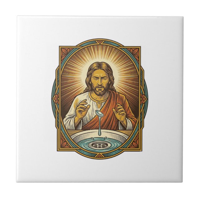 Jesus Dropped Contact Lens Bathroom Sink Drain Bli Tile (Front)