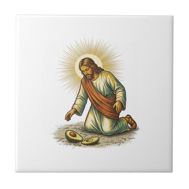 Jesus Dropped Fresh Sliced Avocado Floor Tragic Fo Tile (Front)