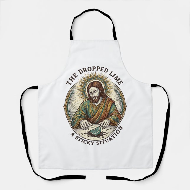Jesus Dropped Lime Wedge Dirty Floor Tequila Party Apron (Front)