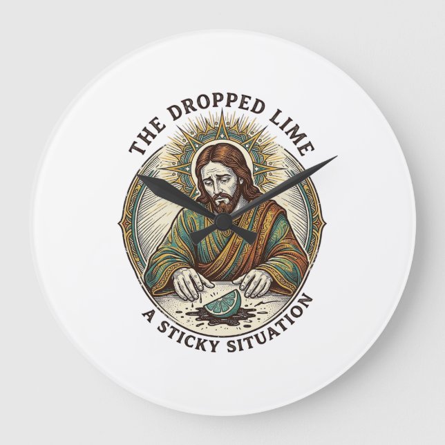 Jesus Dropped Lime Wedge Dirty Floor Tequila Party Large Clock (Front)