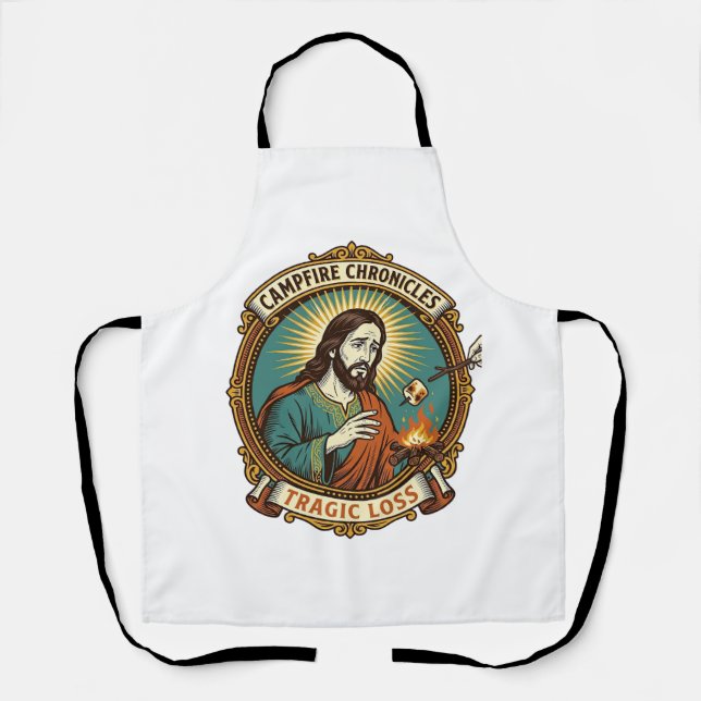 Jesus Dropped Marshmallow Campfire Party Fail Humo Apron (Front)
