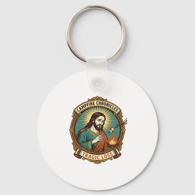 Jesus Dropped Marshmallow Campfire Party Fail Humo Key Ring (Front)