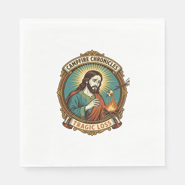 Jesus Dropped Marshmallow Campfire Party Fail Humo Napkin (Front)
