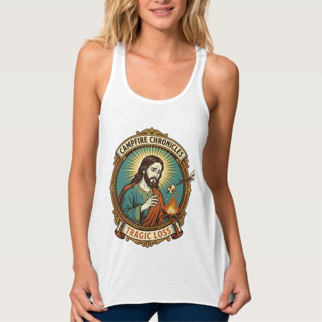 Jesus Dropped Marshmallow Campfire Party Fail Humo Singlet (Front)
