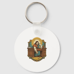 Jesus Dropped Pen Behind Heavy Desk Clumsy Humor_1 Key Ring