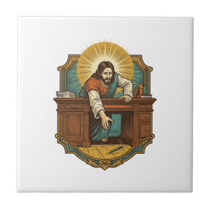 Jesus Dropped Pen Behind Heavy Desk Clumsy Humor_1 Tile