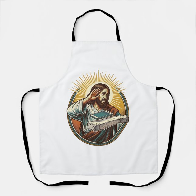 Jesus Dropped Phone Face Flat Concrete Panic Scree Apron (Front)