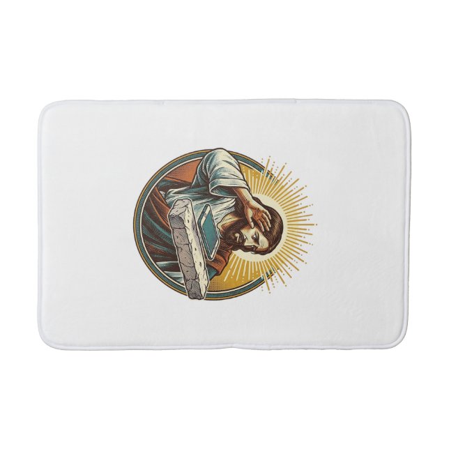 Jesus Dropped Phone Face Flat Concrete Panic Scree Bath Mat (Front)