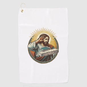 Jesus Dropped Phone Face Flat Concrete Panic Scree Golf Towel