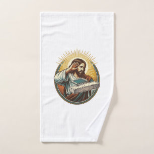Jesus Dropped Phone Face Flat Concrete Panic Scree Hand Towel