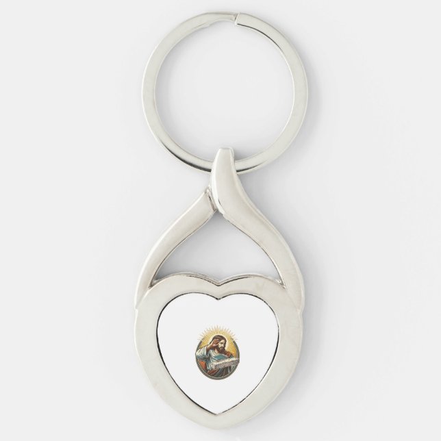 Jesus Dropped Phone Face Flat Concrete Panic Scree Key Ring (Front)