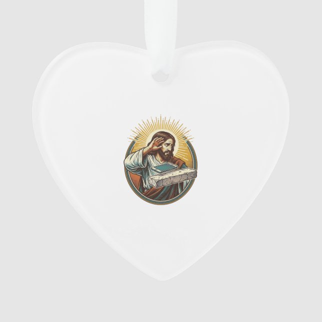 Jesus Dropped Phone Face Flat Concrete Panic Scree Ornament (Front)