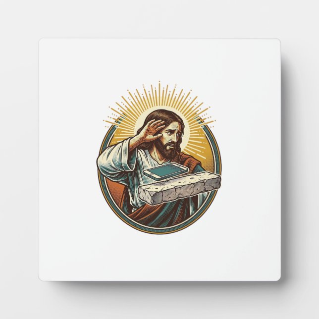 Jesus Dropped Phone Face Flat Concrete Panic Scree Plaque (Front)