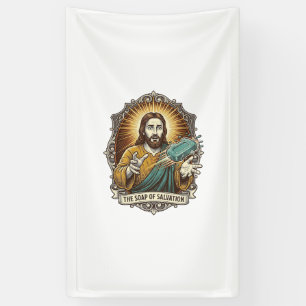 Jesus Dropped Slippery Soap Shower Clumsy Bathroom Banner