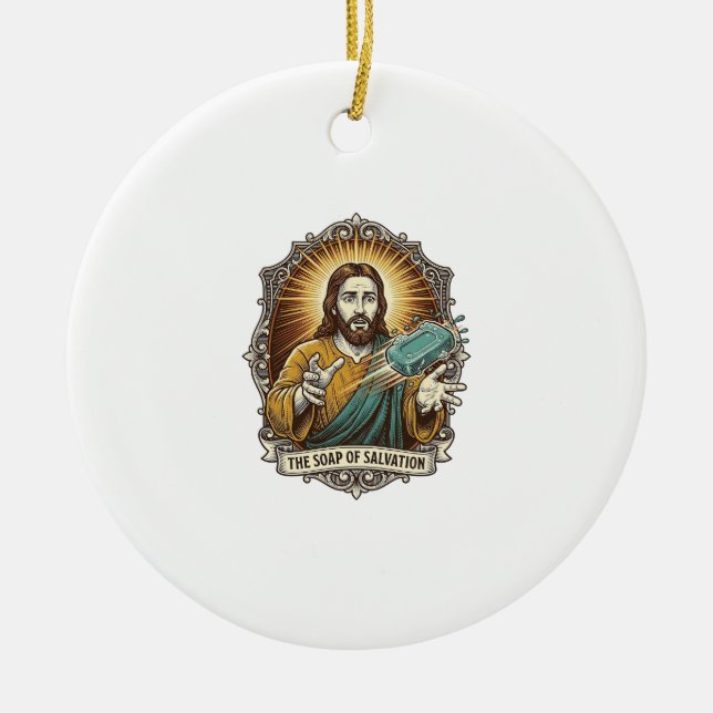 Jesus Dropped Slippery Soap Shower Clumsy Bathroom Ceramic Tree Decoration (Front)