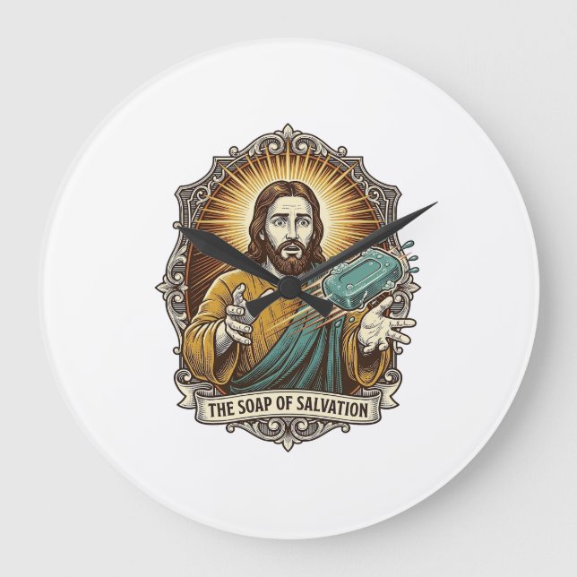Jesus Dropped Slippery Soap Shower Clumsy Bathroom Large Clock (Front)