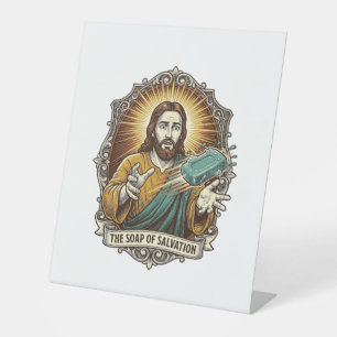 Jesus Dropped Slippery Soap Shower Clumsy Bathroom Pedestal Sign