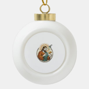 Jesus Dropped Slippery Soap Shower Tub Clumsy Humo Ceramic Ball Christmas Ornament