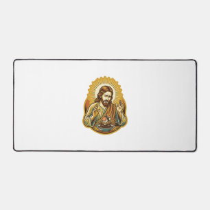 Jesus Dropped Sushi In Soy Sauce Splatter Food Hum Desk Mat