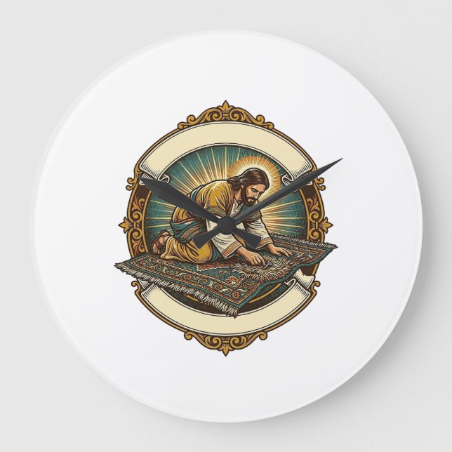 Jesus Dropped Tiny Screw Thick Carpet DIY Humor_1 Large Clock (Front)